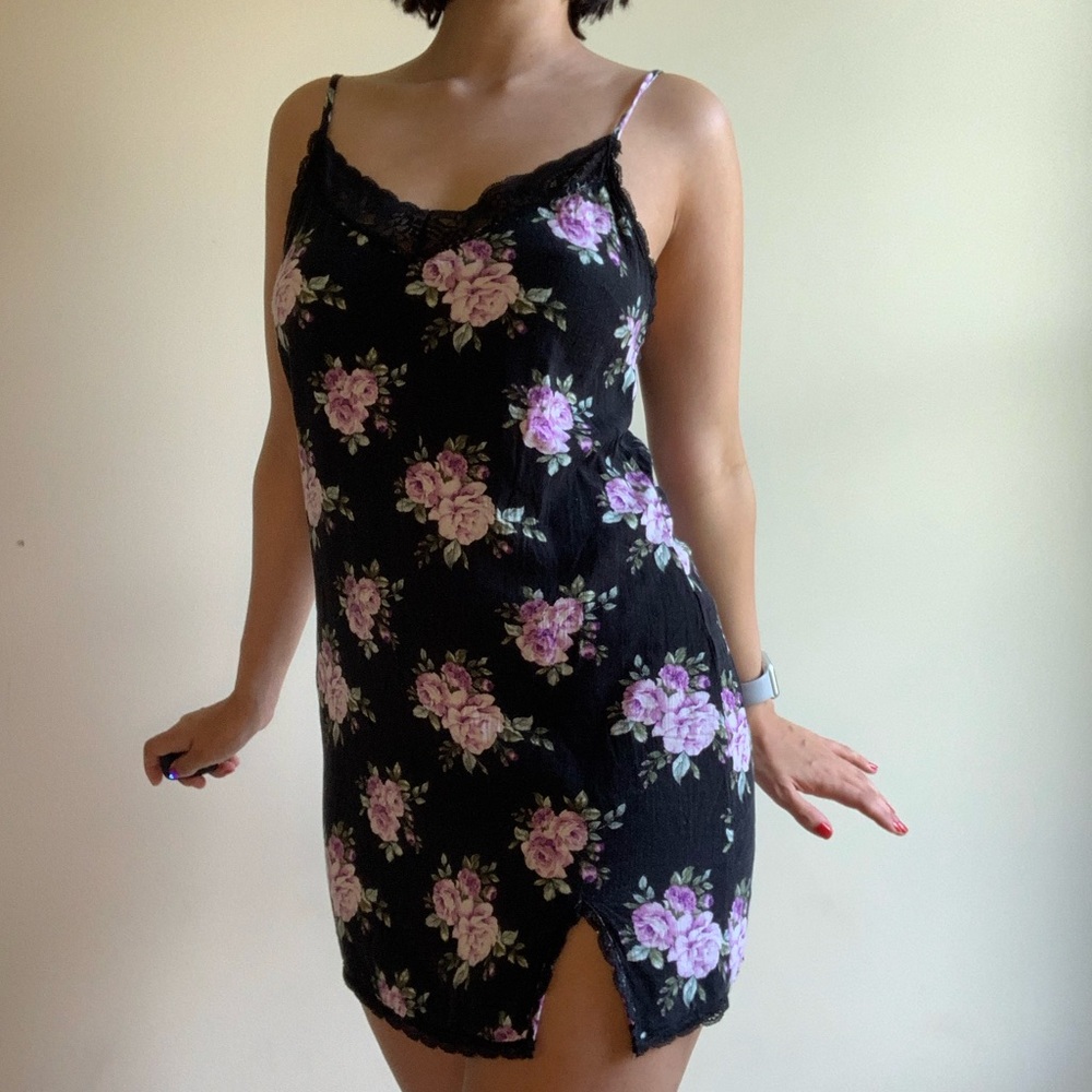 Dainty Floral Lace Trim SlipOn Dress